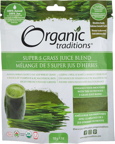 Organic Traditions Super 5 Grass Juice Blend, 150 Gm