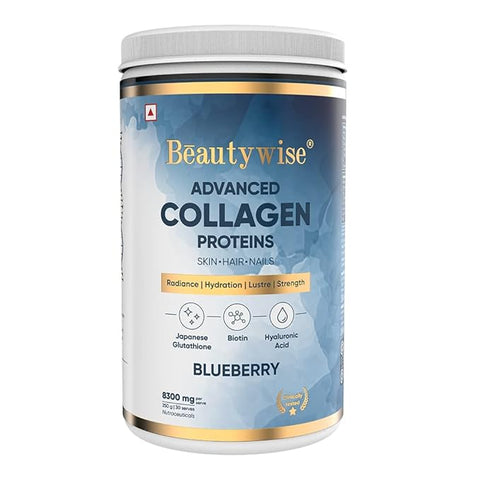 Beautywise Advanced Marine Collagen Proteins Powder With Hyaluronic Acid, Glutathione & Biotin (Blueberry) 250G