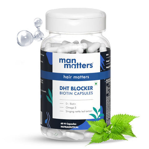 Man Matters Natural DHT Blocker Biotin Capsules | 60 capsules | Controls Hair Fall & Promotes Hair Growth | With D-Biotin, Vitamins, Iron, Omega 3 and Stinging Nettle Leaf Extract