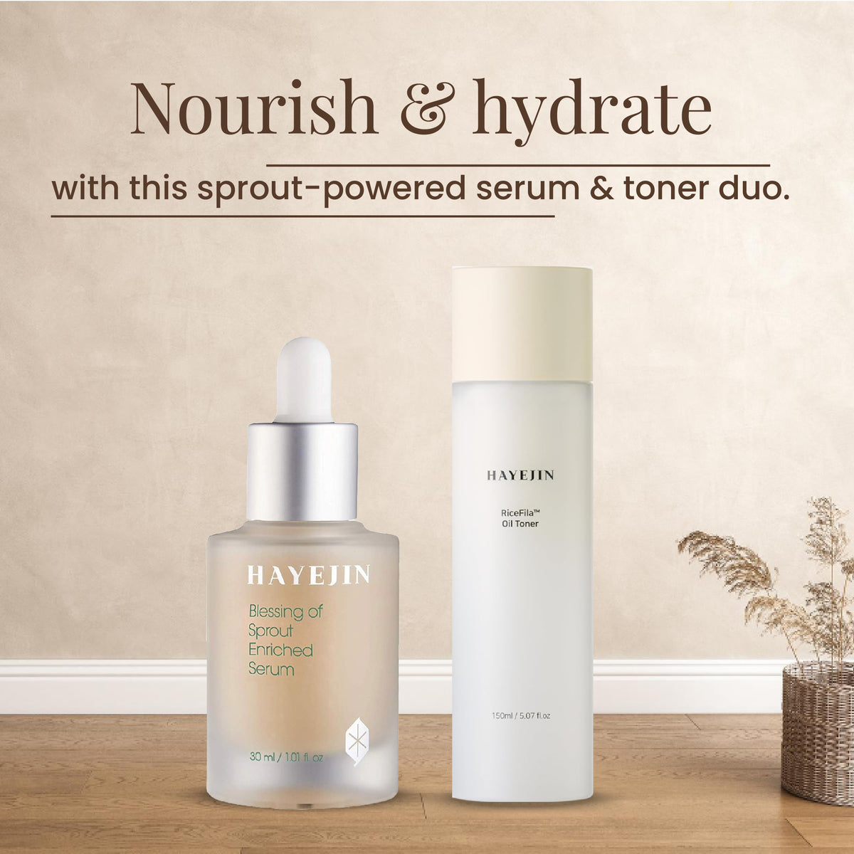 Hayejin Blessing of Sprout Enriched Serum 30 ml and Hayejin RiceFila Oil Toner 150 ml Combo