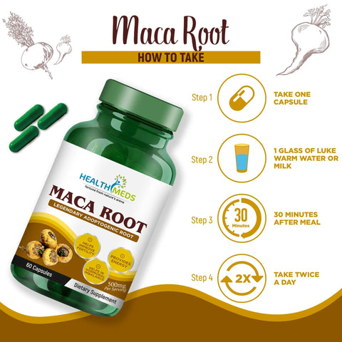 Healthmeds Maca Root Extract Capsule Dietary Supplement For Men & Women - 500mg 60 Veg Capsules