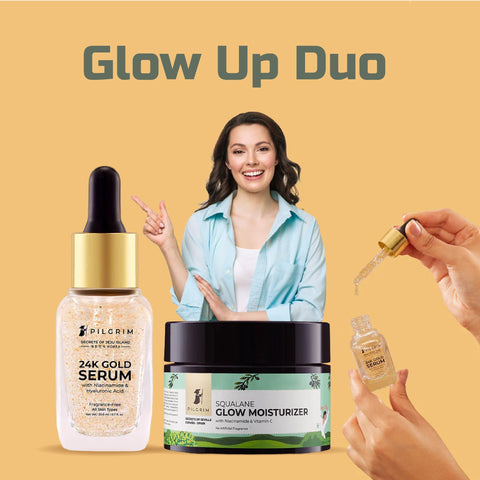 PILGRIM Squalane Glow Moisturizer With Niacinamide & Vitamin C 50g and PILGRIM 24K Gold Serum 20 Ml Combo - National Day Deal