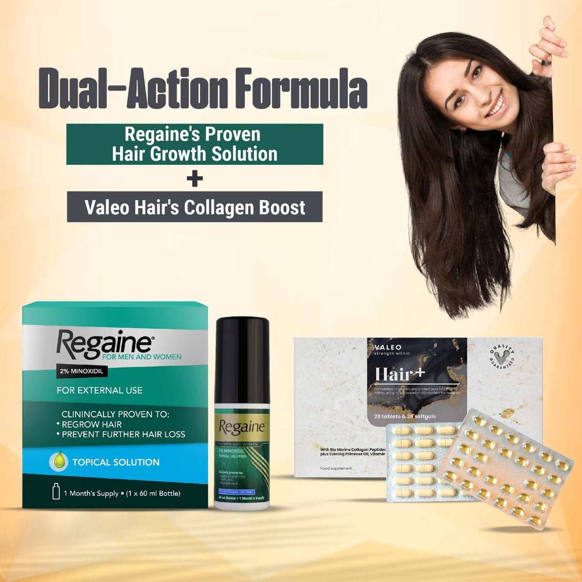 Regaine 2% Minoxidil Solution and Valeo Hair+ Combo for Women