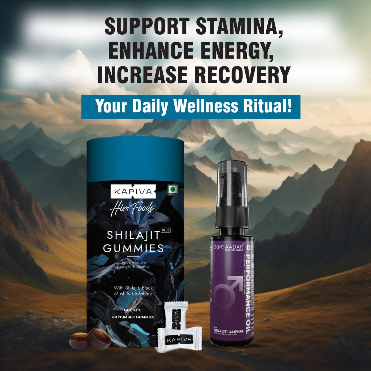 Kapiva Shilajit Gummies 60+AADAR Performance Oil Stamina Booster for Men (30 ml)