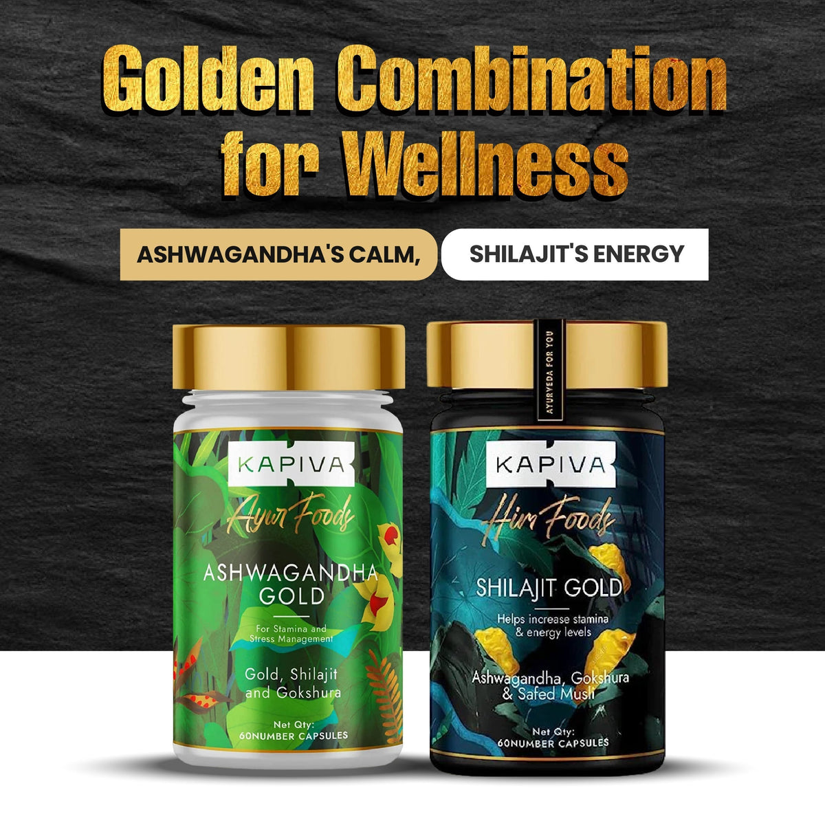 Kapiva Ashwagandha Gold 60 + Shilajit gold 60 capsule (Combo)