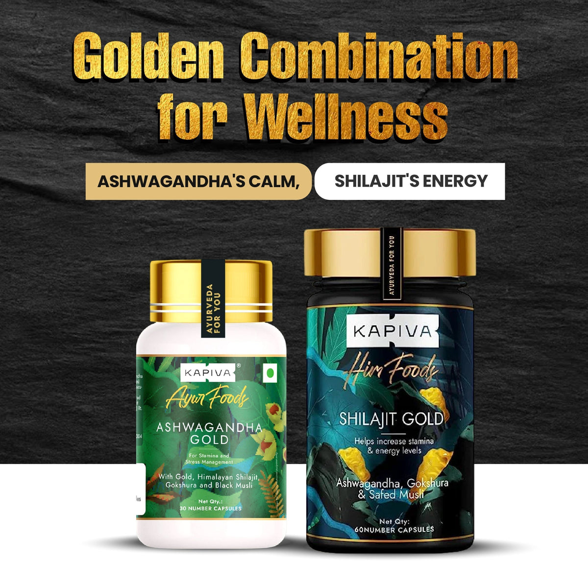 Kapiva Shilajit Gold 60 + Ashwagandha Gold 30s (COMBO)