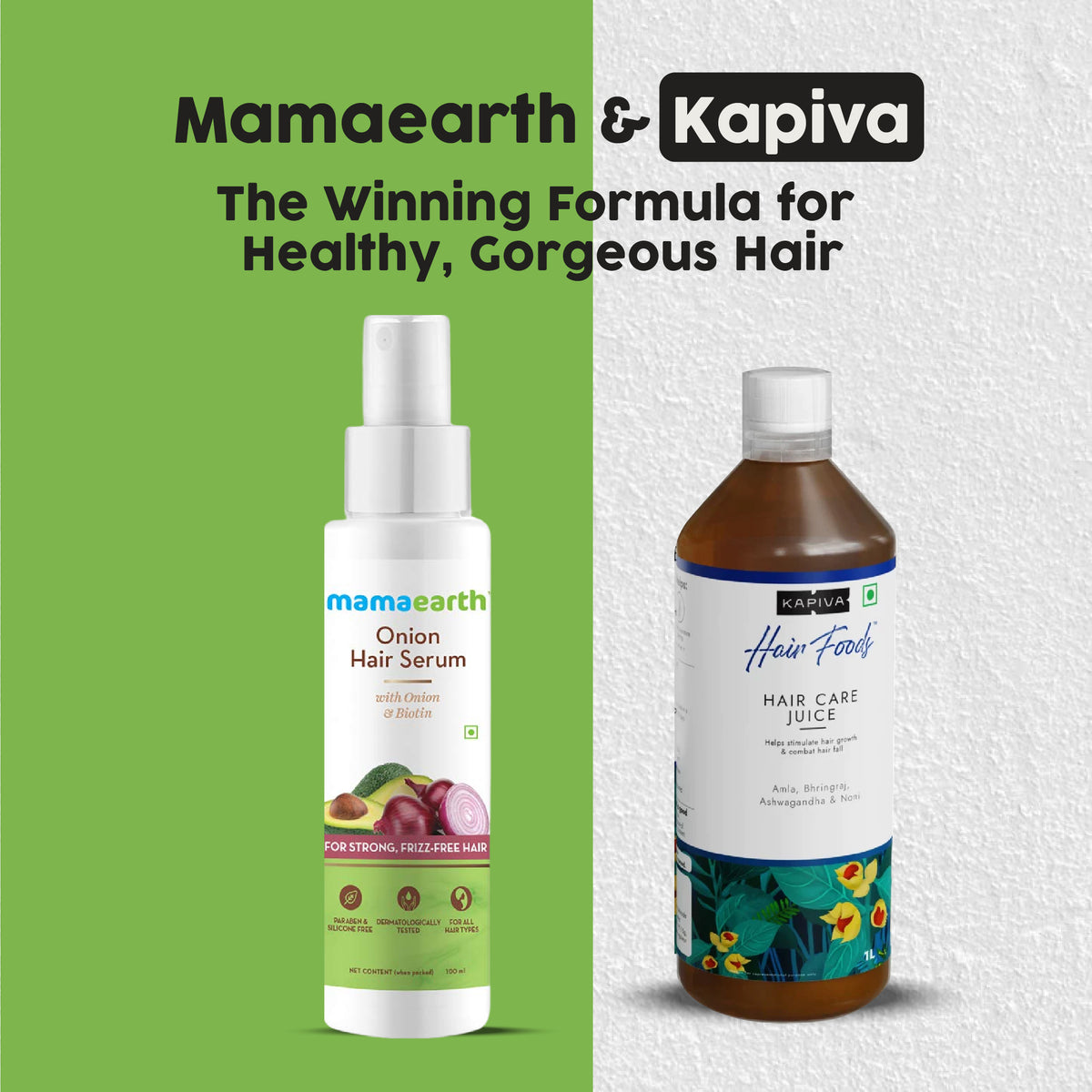 Mamaearth Onion Hair Serum with Onion & Biotin, 100 ml + Kapiva Hair Care Juice 1L