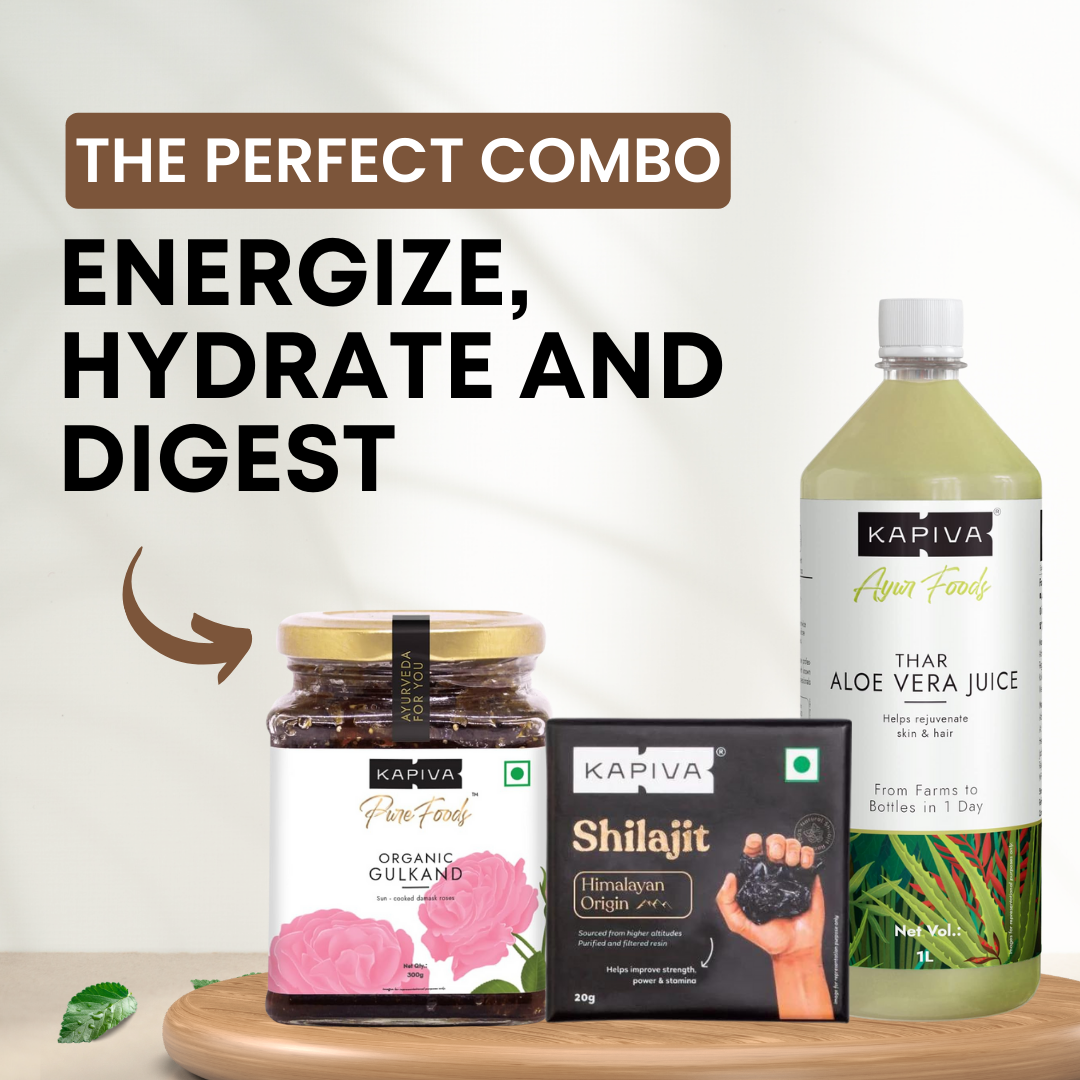 Kapiva Thar Aloe Vera Juice + Organic Gulkand + Himalayan Shilajit Resin 10g
