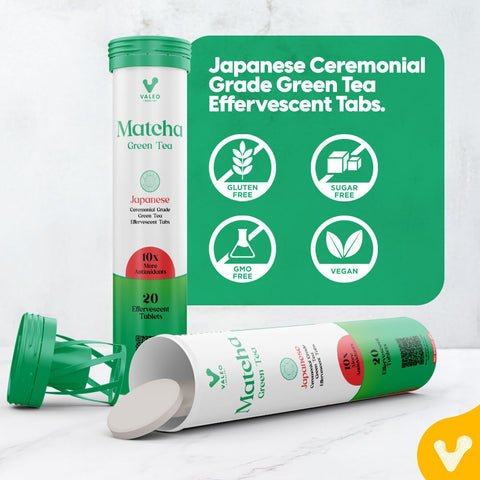 Valeo Matcha Green Tea Effervescent Tabs (20) | Organic Japanese Ceremonial-grade Matcha