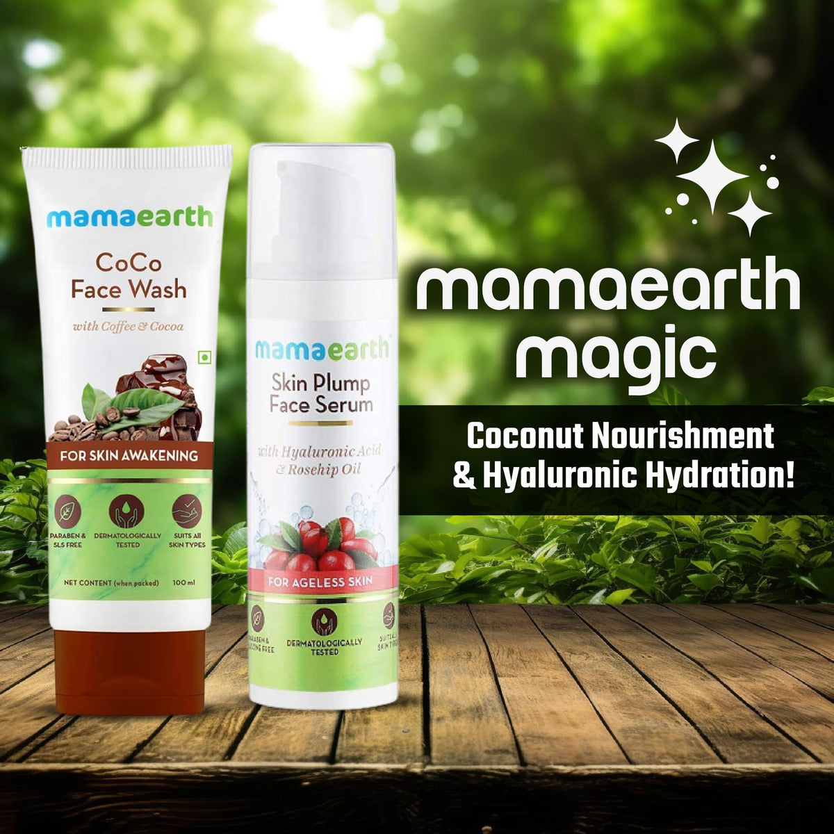 MAMAEARTH Women's CoCo Face Wash, with Coffee and Cocoa for Skin Awakening (100ml)+Mamaearth Skin Plump Serum For Face Glow for Ageless Skin - 30ml