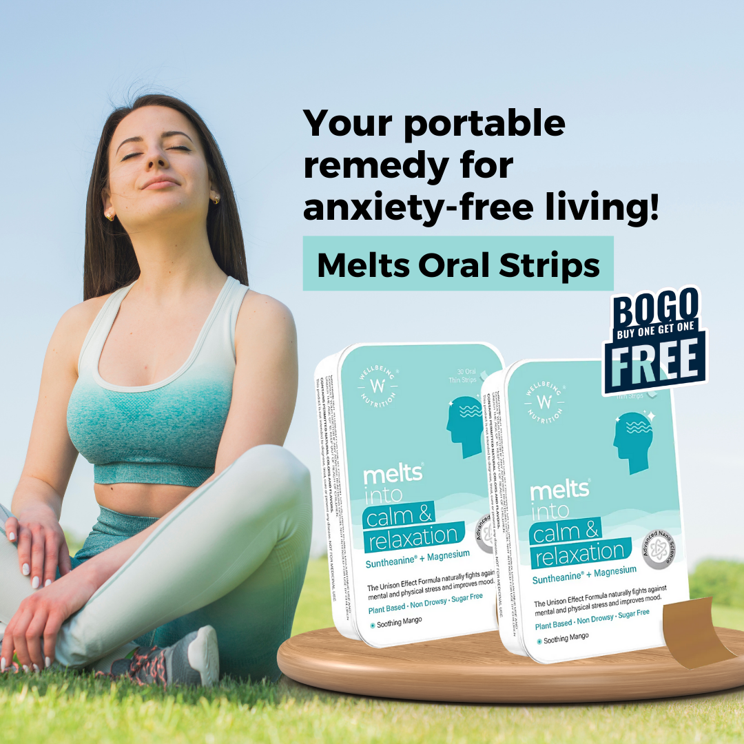 Wellbeing Nutrition Melts Calm & Relaxation for reduced anxiety and balanced mood, Oral Strips 30 (Buy one get one)