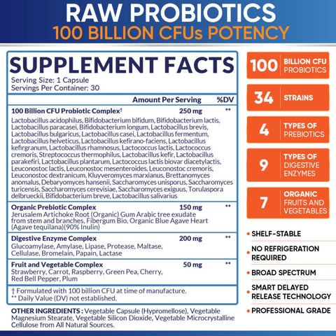 Wholesome Wellness Raw Probiotics 100 Billion CFU Organic 30 Tablets