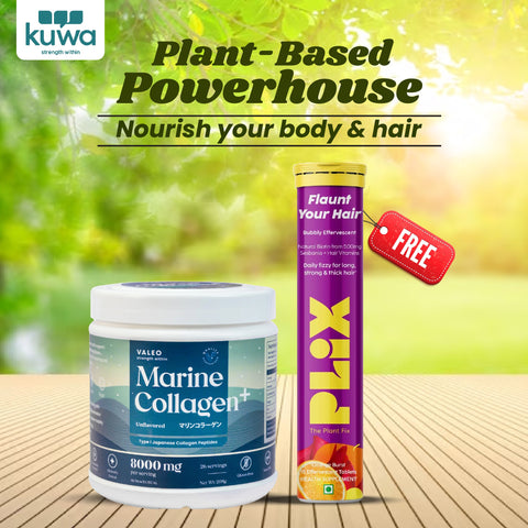 Valeo Marine Collagen + FREE Plix Flaunt Your Hair Orange Burst 15 Effervescent Tablets Combo