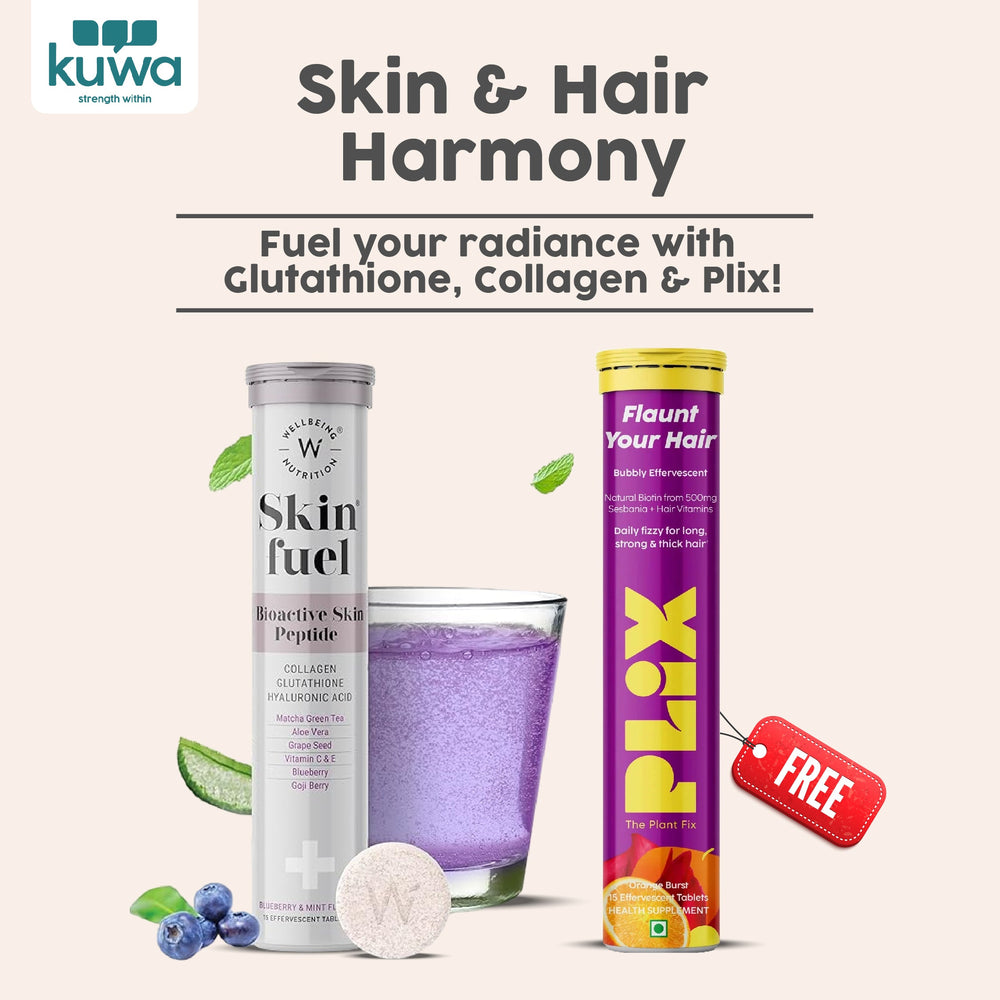 Buy Wellbeing Nutrition Skin Fuel With Glutathione And Collagen + FREE Plix Flaunt Your Hair Orange Burst 15 Effervescent Tablets Combo Online Buy Wellbeing Nutrition Skin Fuel With Glutathione And Collagen + FREE Plix Flaunt Your Hair Orange Burst 15 Effervescent Tablets Combo Online