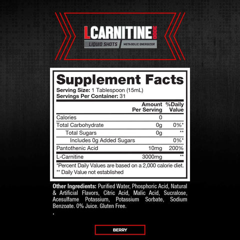 ProSupps L-Carnitine 3000 Stimulant Free Liquid Shots for Men and Women (31 Servings, Berry)