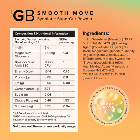 The Good Bug Smooth Move SuperGut Powder for Constipation Relief 3 Days Pack