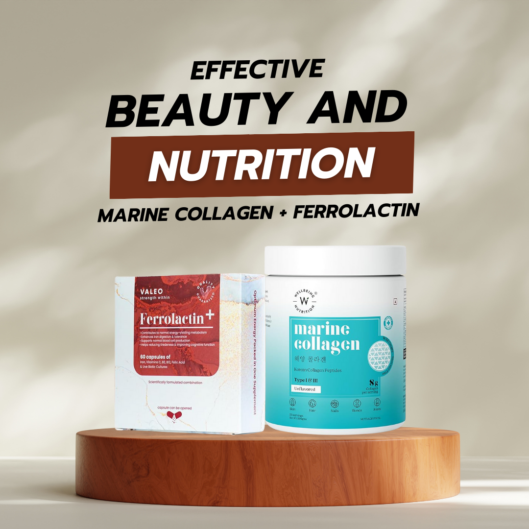 Wellbeing Nutrition Marine Collagen and Valeo Ferrolactin+ combo
