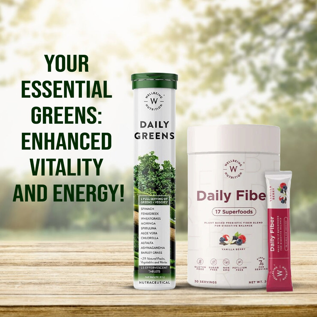 Wellbeing Nutrition Daily Greens and Daily Fiber Vanilla Berry Combo Pack
