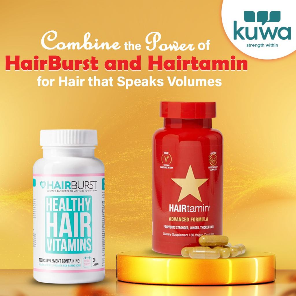 HairBurst Healthy Hair Vitamins 60 Caps and Hairtamin Advanced Formula Red 30 Capsules Combo
