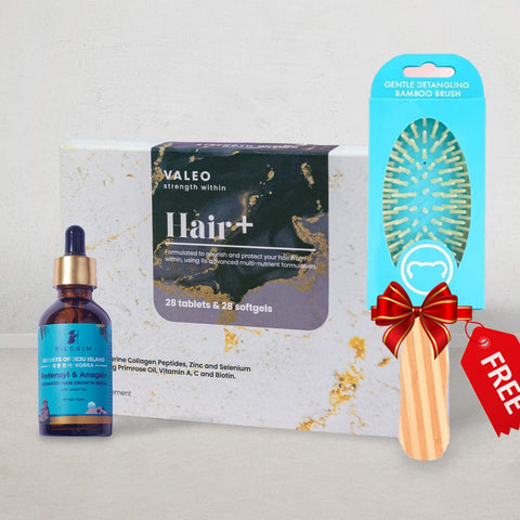 Valeo Hair+ + Pilgrim Hair Growth Serum + Free Bamboo Brush included