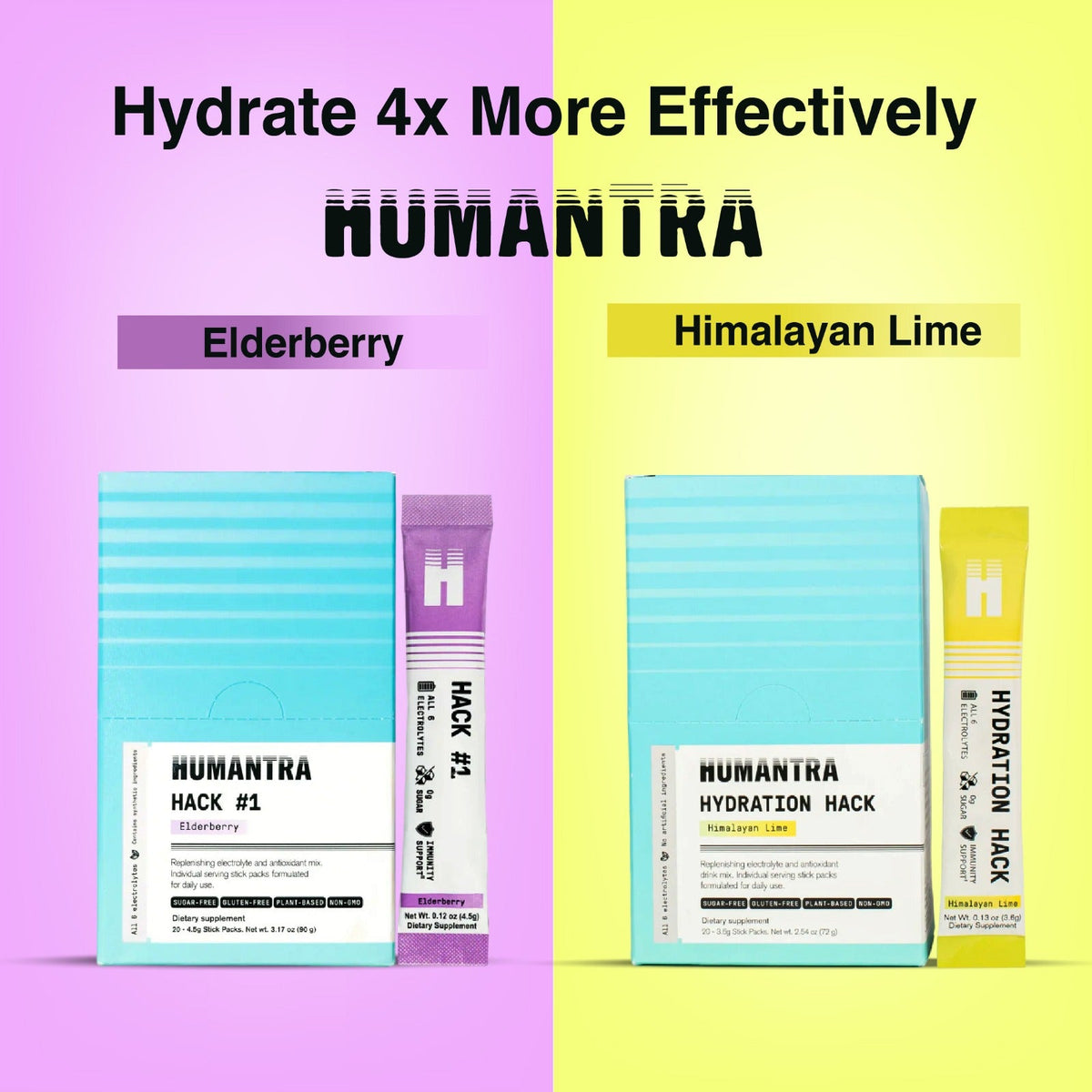 Humantra Electrolyte Elderberry 90g and Humantra Electrolyte Himalayan Lime 72g Combo