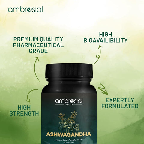 Ambrosial Ashwagandha Capsules - 500mg High Strength - 60 Vegan Capsules