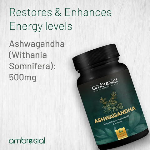 Ambrosial Ashwagandha Capsules - 500mg High Strength - 60 Vegan Capsules