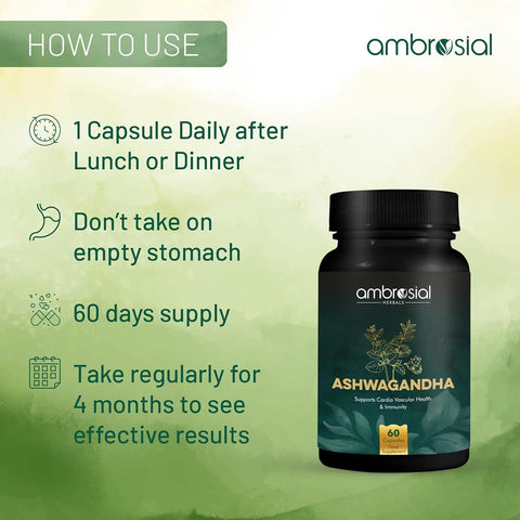 Ambrosial Ashwagandha Capsules - 500mg High Strength - 60 Vegan Capsules