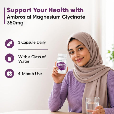 Ambrosial Magnesium Glycinate - 350mg High Absorption Vegan Capsules, 120 Count