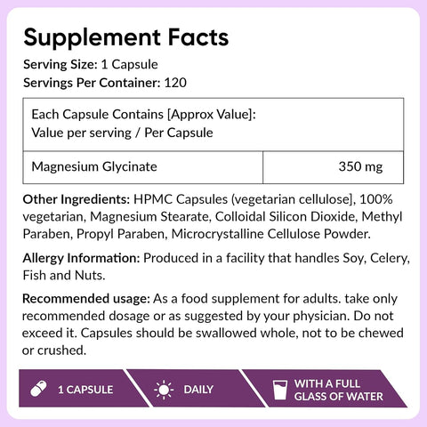 Ambrosial Magnesium Glycinate - 350mg High Absorption Vegan Capsules, 120 Count