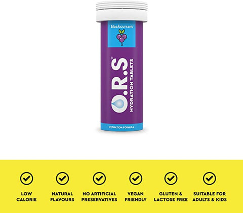 O.R.S Hydration Tablets With Electrolytes, Vegan, Gluten And Lactose Free Formula - Black Currant Flavour 24'S