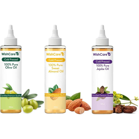 WishCare 100% Pure Cold Pressed Hair & Skin Nourishing Oils Combo (Olive + Almond + Jojoba)