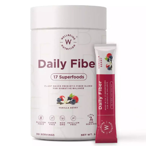 Well Being Nutrition Superfood Plant Protein Italian Cafe Mocha and Daily Fiber Vanilla Berry Flavor