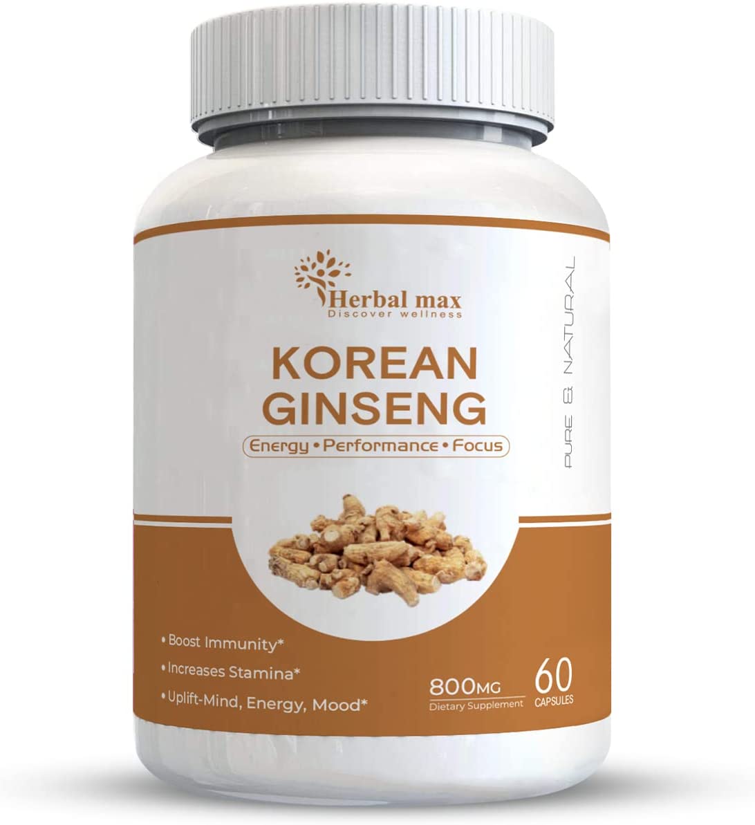 Herbal max Men's & Women's Korean Ginseng (800mg, 60 Veg Capsule)