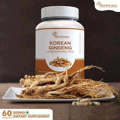 Herbal max Men's & Women's Korean Ginseng (800mg, 60 Veg Capsule)