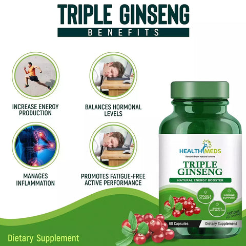 HealthMeds Triple Ginseng Natural Energy Booster 60 Capsules