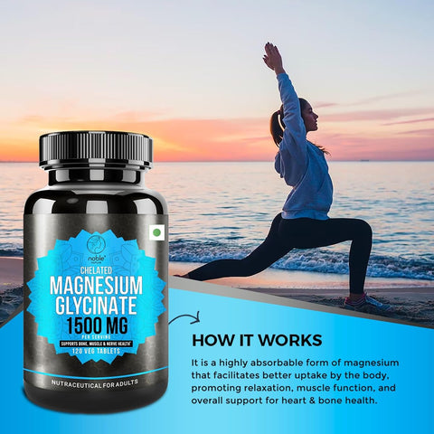 Noble Magnesium Glycinate Chelated - High Absorption, 120 Veg Tablets