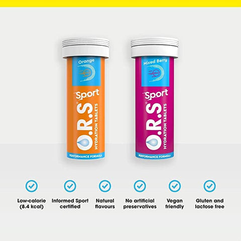 O.R.S Hydration Tablets With Electrolytes, Vegan, Gluten And Lactose Free Formula - Natural Orange Flavour 20'S