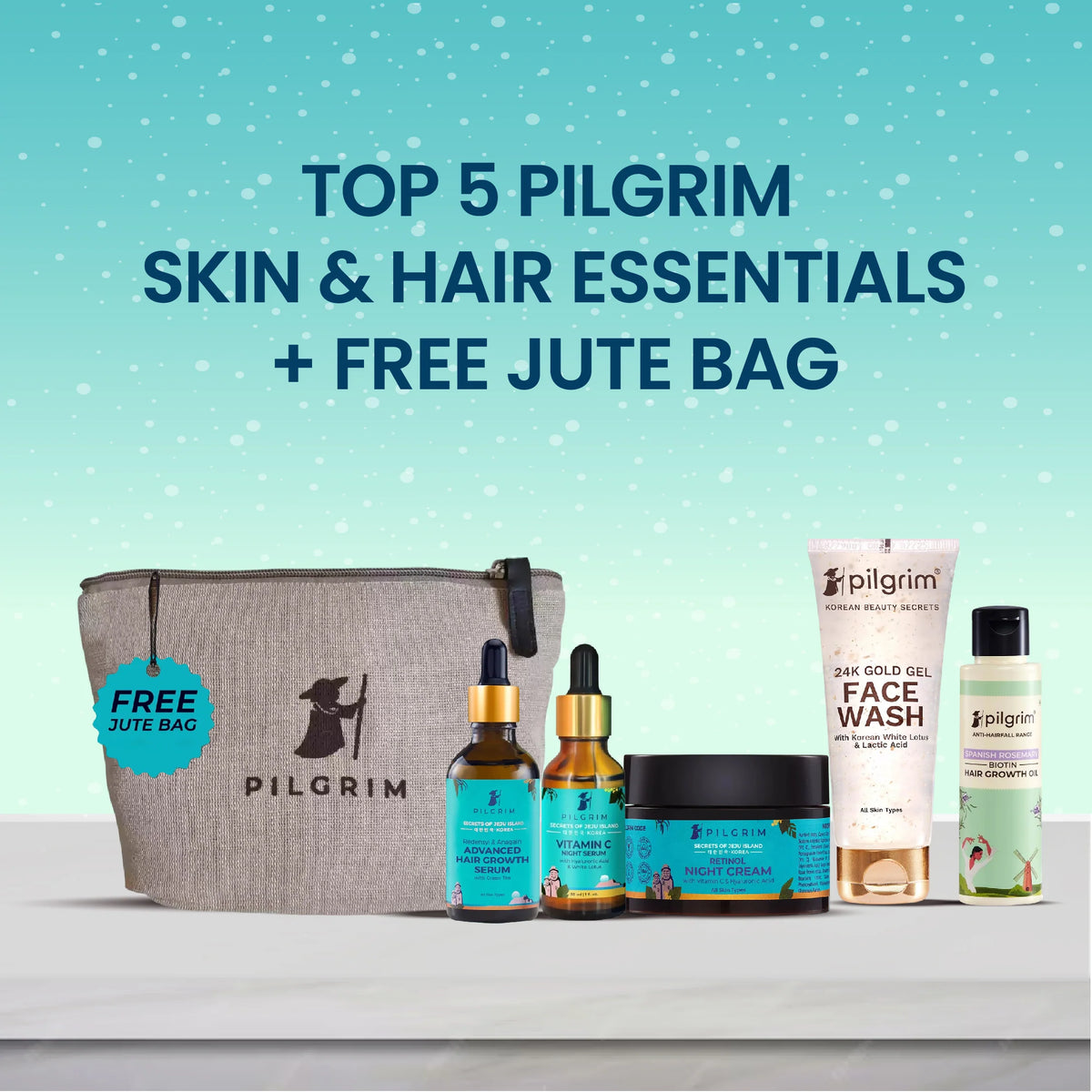 Pilgrim Hair and Skin Essentials Combo + Free Jute Bag