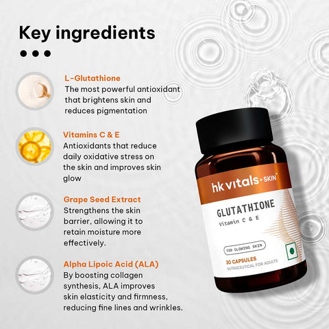 HK Vitals Glutathione (30 Veg Capsules) | With Vitamin C & E, Biotin | For Skin Glow And Hydration