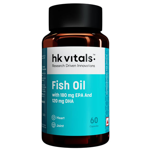 HK Vitals Fish Oil For Men And Women (60 Capsules) | 1000Mg Omega 3 With 180Mg Epa & 120Mg Dha | For Brain, Heart, Eyes, And Joints Health
