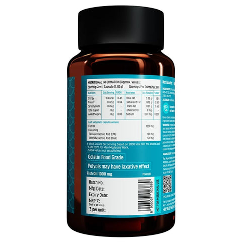 HK Vitals Fish Oil For Men And Women (60 Capsules) | 1000Mg Omega 3 With 180Mg Epa & 120Mg Dha | For Brain, Heart, Eyes, And Joints Health