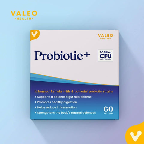 Valeo Probiotic+ | 20 Billion CFUs with 4 Probiotic Strains| Supports Digestive Health, Immune Function, and Gut Flora Balance | Health Supplement for Men & Women | 60 Capsules