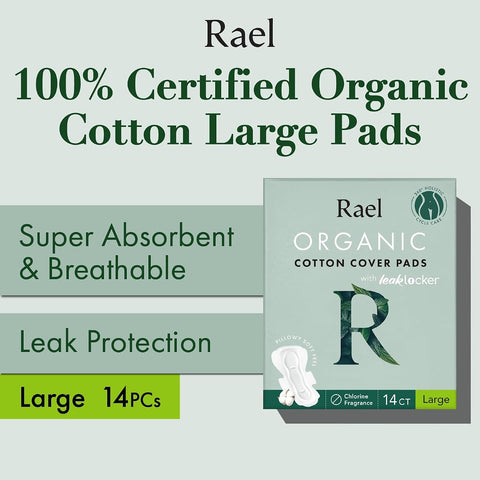 Rael Organic Cotton Cover Pads - Large, 12 Count Pack, Chlorine & Fragrance Free
