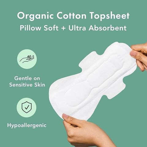Rael Organic Cotton Cover Pads - Large, 12 Count Pack, Chlorine & Fragrance Free