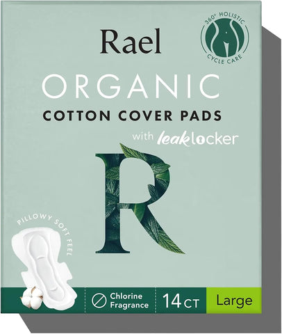 Rael Organic Cotton Cover Pads - Large, 12 Count Pack, Chlorine & Fragrance Free