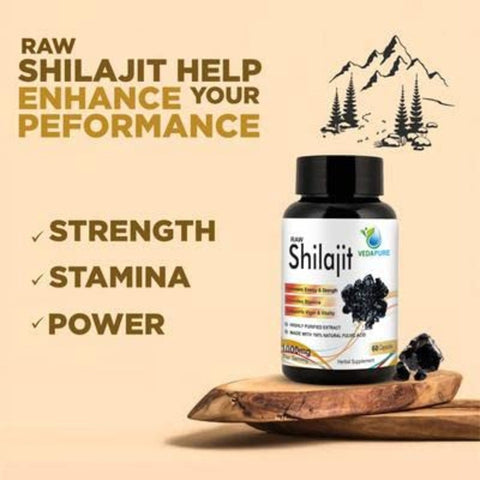 VedaPure Raw Shilajit 60 Capsules - Pure Natural Shilajit - National Day Deal