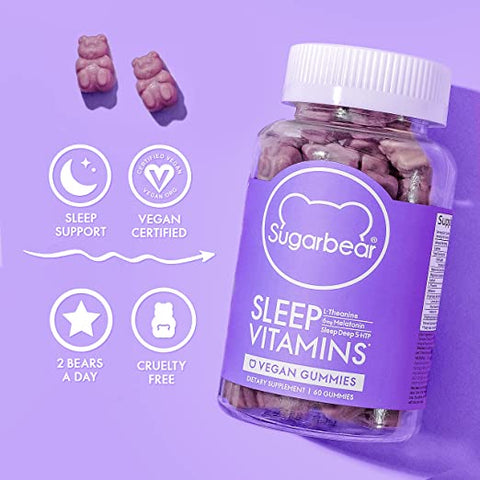 SugarBear Sleep Vitamins, Vegan Gummy Vitamins with Melatonin, 5-HTP, Magnesium, L-Theanine, Valerian Root, Lemon Balm