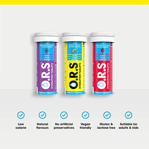 O.R.S Hydration Tablets With Electrolytes, Vegan, Gluten And Lactose Free Formula - Strawberry Flavour 24'S