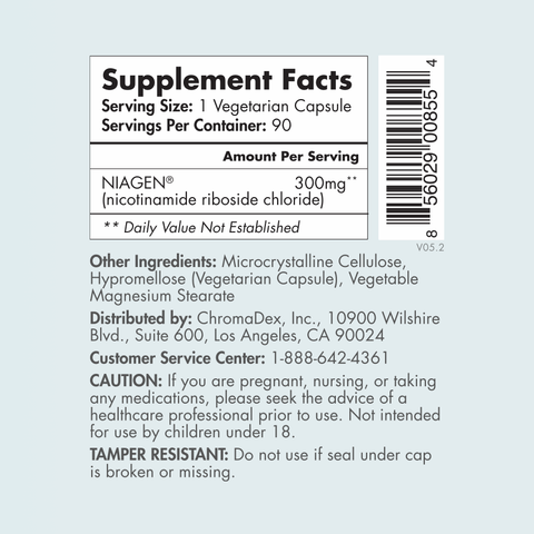 TRU NIAGEN Nicotinamide Riboside NAD+ Supplement for Reduction Patented Formula NR is more efficient than NMN, 300 mg per serving 90 days (3 months / 1 bottle)